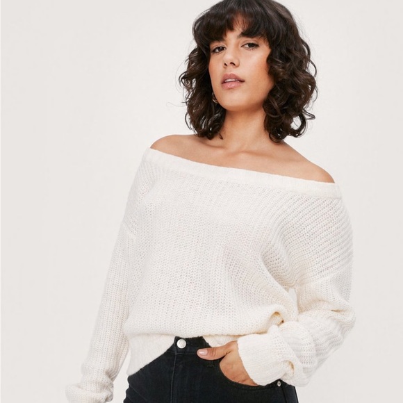 Off The Shoulder Relaxed Soft Knit Sweater - Picture 3 of 5